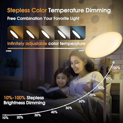 LED Torchiere Floor Lamp with Remote Control, Standing Lamp for Living Room - color: Copper Brown
