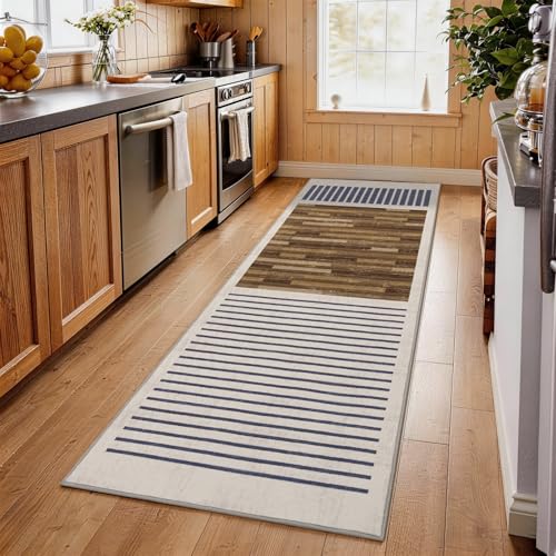 2x6 Washable Runner Rug for Hallway, Modern Geometric, White Brown Black - color: Beige Brown, size: 2' x 6'(Rectangular)