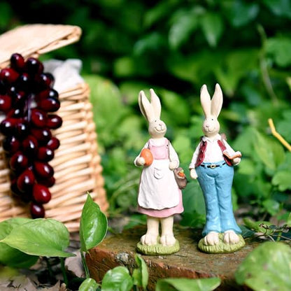 Easter Bunny Figurines Set of 2, Resin Rabbit Couple Decor, 6.1 Inch