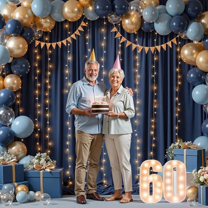 20 x 10ft Navy Blue Backdrop Curtains with Lights String - color: Navy Blue, size: W5' x H10'(4 panels)