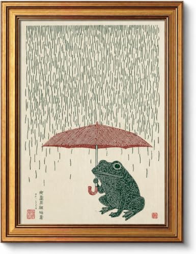 Vintage Gold Framed Frog Wall Art Japanese Ukiyo-e Picture 16x24 Inch - color: Frog, size: 24"L x 16"W