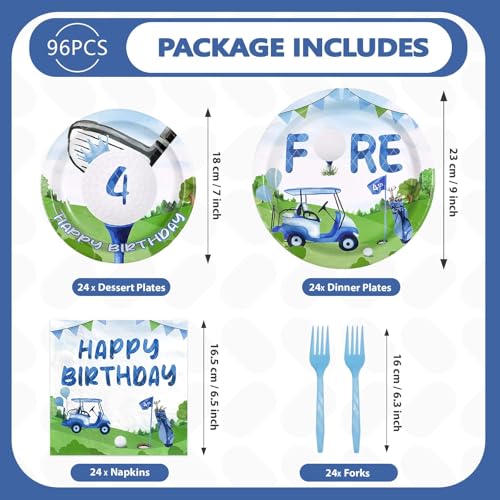 96 Pcs Golf 4th Birthday Party Supplies, Serves 24 - style: Golf 4th KitL