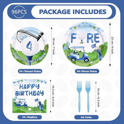 96 Pcs Golf 4th Birthday Party Supplies, Serves 24 - style: Golf 4th KitL