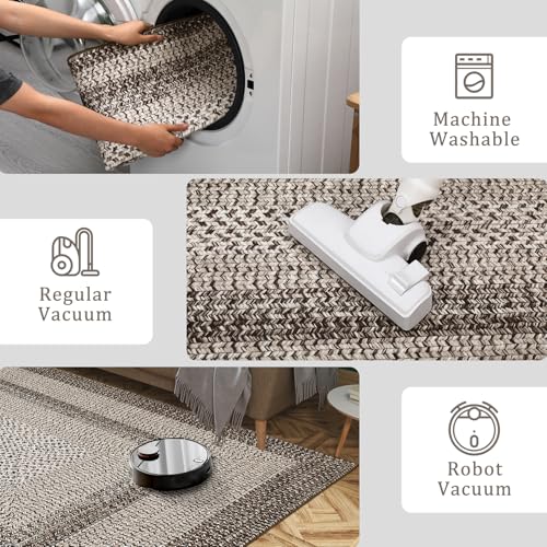 RUGSREAL 2x6 Runner Rug Braided Print Hallway Area Rugs Machine Washable - color: Mocha, size: 2' x 6' (Runner)