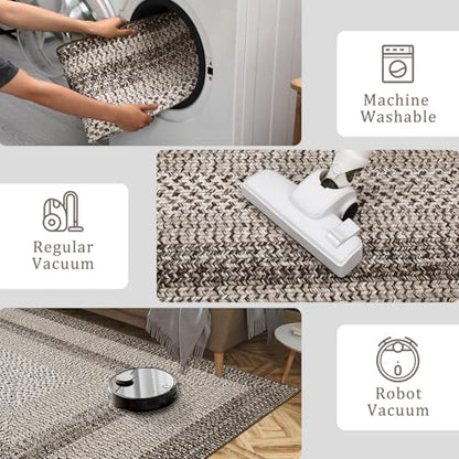RUGSREAL 2x6 Runner Rug Braided Print Hallway Area Rugs Machine Washable - color: Mocha, size: 2' x 6' (Runner)