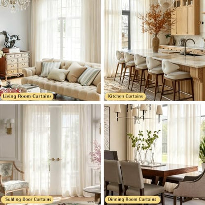 Natural Off White Sheer Linen Curtains for Living Room 52x90 Beige Flax 2pc - color: Off White ( Flax Linen Blend- Oatmeal Shade ), size: 52"W x 90"L (Pack of 2)
