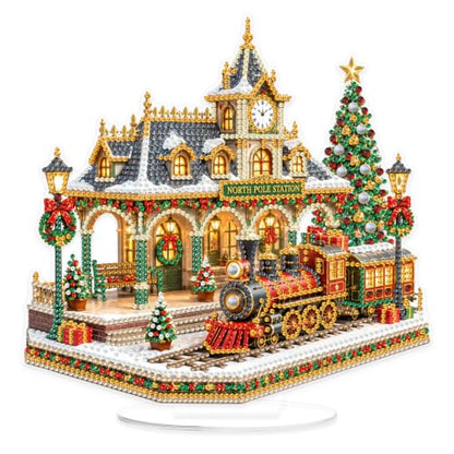 Yunzlly Stand Up Diamond Art Painting Kit, Desktop Gem Painting Ornament Kit for Adults, Tabletop Acrylic Diamond Board Painting (Railway Station) - color: Railway Station