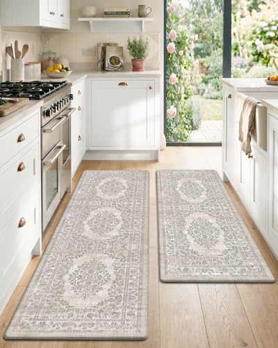 Color&Geometry Kitchen Mat 2PCs-24x59+24x87 Vintage Anti Fatigue, Khaki - color: Vintage-khaki, size: 24"x59"+24"x87"