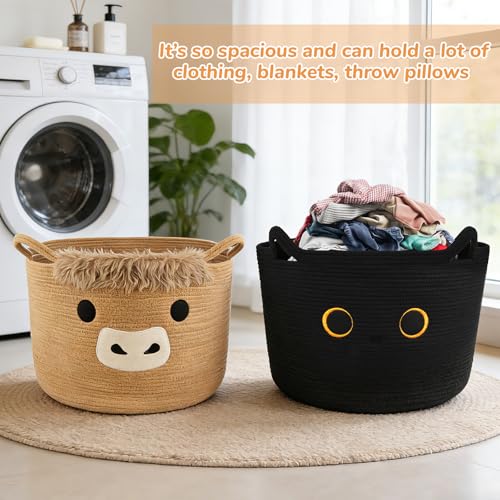 Large Highland Cute Cow Basket for Nursery,Laundry Blanket Gift Basket - color: Brown, size: 23"D ×13 "H