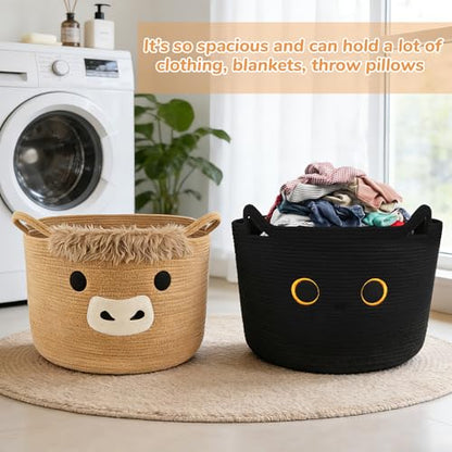 Large Highland Cute Cow Basket for Nursery,Laundry Blanket Gift Basket - color: Brown, size: 23"D ×13 "H