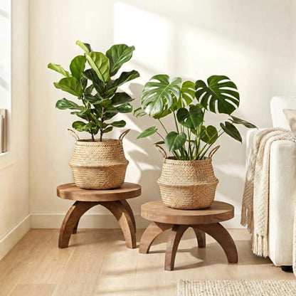 Novabright 2 Pcs Short Plant Stand Small Wood Plant Stool, Rustic Color - color: Rustic Color