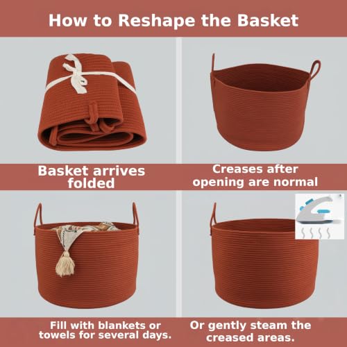XUANGUO 66L Large Blanket Basket, Round Cotton Rope Basket, Rustic - color: rustic