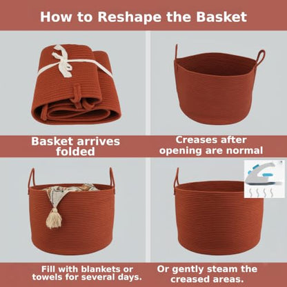 XUANGUO 66L Large Blanket Basket, Round Cotton Rope Basket, Rustic - color: rustic