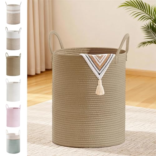 53L Tall Cotton Rope Laundry Basket with Handles, Jute - color: Jute, size: 53L