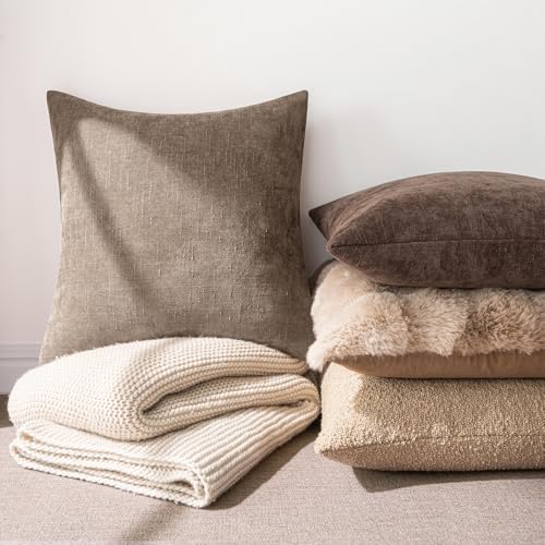 MIULEE Textured Chenille Throw Pillow Covers 18x18 Inch Taupe Grey - color: Taupe Grey, size: 18" x 18" (Pack of 2)