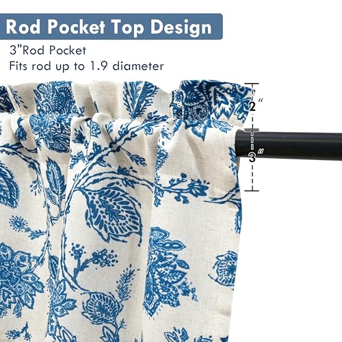 DriftAway Freda Jacobean Floral Linen Blend Blackout Thermal Insulated Energy Saving Privacy Window Linen Curtain Valance Rod Pocket 2 Layers Single 51 Inch by 18 Inch Plus 2 Inch Header Blue - color: Blue, size: 52"W x 18"L (Pack of 1)