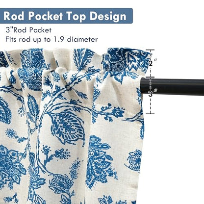 DriftAway Freda Jacobean Floral Linen Blend Blackout Thermal Insulated Energy Saving Privacy Window Linen Curtain Valance Rod Pocket 2 Layers Single 51 Inch by 18 Inch Plus 2 Inch Header Blue - color: Blue, size: 52"W x 18"L (Pack of 1)