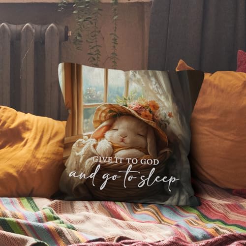 Give It to God and Go to Sleep Bunny Throw Pillow Covers 18x18,Bible Christian Nursery Animal Rabbit Pillow Covers for Home Bedroom Couch,Bunny Rabbit Christian Gifts for Women - color: 2-christian-bunny