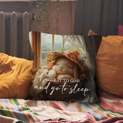 Give It to God and Go to Sleep Bunny Throw Pillow Covers 18x18,Bible Christian Nursery Animal Rabbit Pillow Covers for Home Bedroom Couch,Bunny Rabbit Christian Gifts for Women - color: 2-christian-bunny