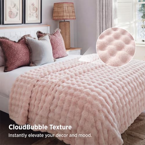 Bedsure Cloud Bubble Fleece Queen Blanket for Bed, Light Pink, 90"×90" - color: 02 Light Pink, size: Queen (90" X 90")