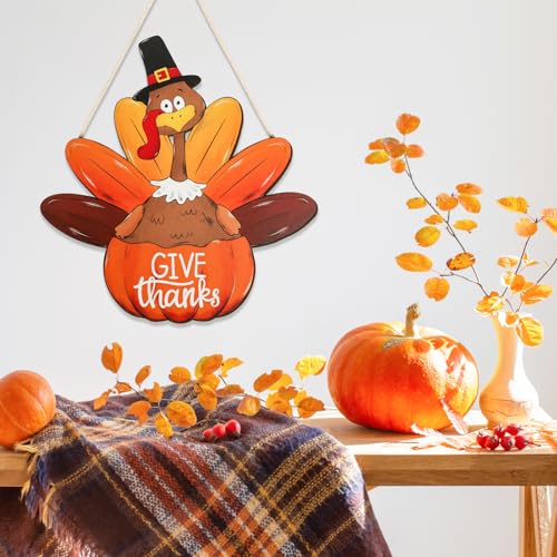 Wood Wreath for Front Door Porch Window Wall Hanging Decor (Thanksgiving) - style: Thanksgiving