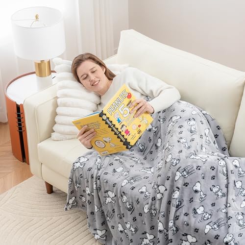 Berkshire Blanket Peanuts® VelvetLoft® Cute Character Snoopy Plush Throw Blanket,Peanuts Poses and Paws Grey,Throw 55 in x 70 in (Official Peanuts® Product) - color: Peanuts Poses and Paws Grey, size: Throw (55 in x 70 in)