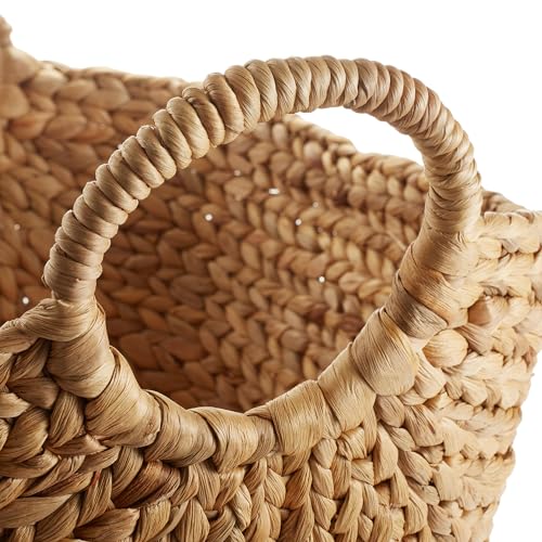 Casafield Set of 3 Multipurpose Boat Baskets with Handles - Natural, Woven Water Hyacinth Storage Organizers for Throw Blankets, Bedroom, Laundry