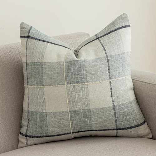 vctops Rustic Lattice Cotton Linen Decorative Throw Pillow Cover Embroidery Square Cushion Cover Pillowcase for Sofa Bedroom Couch (Grey White Plaid, 20"x20") - color: Grey White Plaid, size: 20" x 20" (Pack of 1)