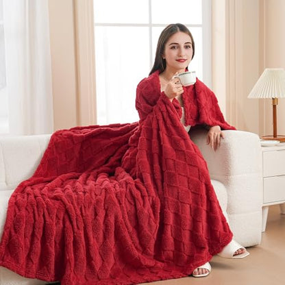 Red Fleece Throw Blanket for Couch Sofa 60”x80” with Diamond Checkered - color: Red, size: Twin(60"x80")