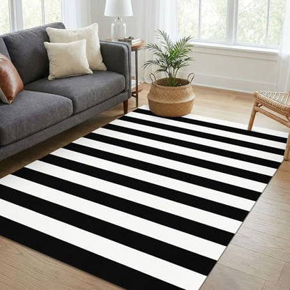 KOZYFLY Black and White Outdoor Rug 4x6 Ft Washable - color: Black and White, size: 4' x 6' (Rectangular)