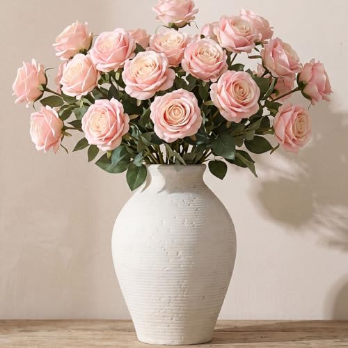 Ceramic Flower Vase Home Decor, 8.6 inch Farmhouse Rustic Vintage Table Vases, Living Room Kitchen Bedroom Decorations for House Book Shelf Office Coffee Desk Dining Fireplace - size: 8.6'' Tall