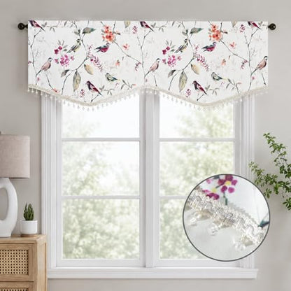 VOGOL Purple Bird Print Scalloped Valance, Linen Texture, 52 x 16, 1 Panel - color: Birds Purple, size: 52"W x 16"L (Pack of 1)
