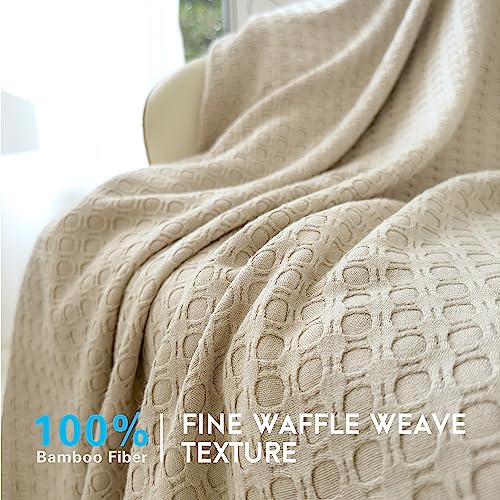 AmyHomie Cooling Waffle Blanket King Size, 100% Rayon Derived from Bamboo - color: Khaki, size: King (108"x90")