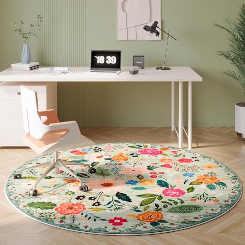 Rugcomf Round Area Rug 4ft Washable, Green - color: Green, size: 4' (Round)