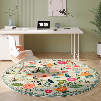 Rugcomf Round Area Rug 4ft Washable, Green - color: Green, size: 4' (Round)