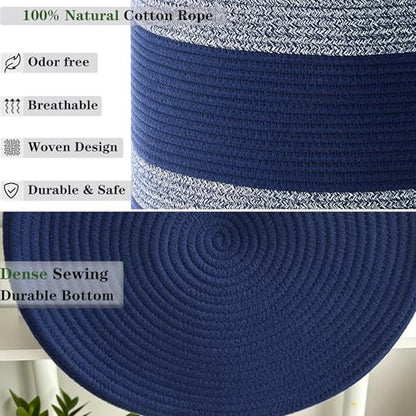 Blue Hamper Tall Woven Laundry Basket 80L Large - color: Dark Blue