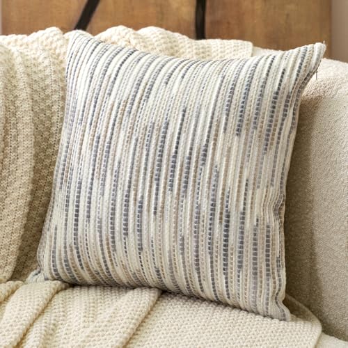 Aeckself Boho Striped Pillow Cover 24x24, Large Decorative Square Throw Pillow Cover Chenille Neutral Pillowcase for Couch Bedroom Living Room, Gray White - color: Gray White, size: 24" x 24" (Pack of 1)