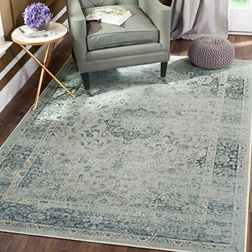 SAFAVIEH Vintage Collection Area Rug - 9' x 12', Light Blue, Oriental Medallion Distressed Viscose Design, Ideal for High Traffic Areas in Living Room, Bedroom (VTG113-7660) - color: Light Blue, size: 9' x 12' (Rectangular)