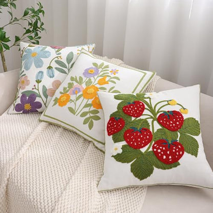 Embroidered Throw Pillow Covers 18x18 inch Pack of 2 Red Strawberry - color: Red Strawberry