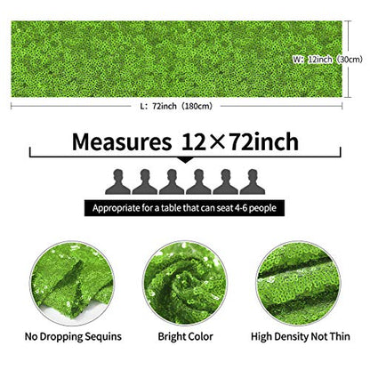 Pufogu 12 x 72 inches Green Sequin Table Runner, 2 Packs - color: Apple Green