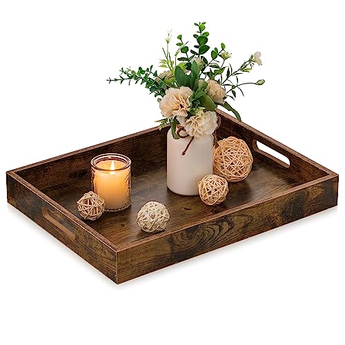 Hanobe Decorative Coffee Table Tray for Home Decor with Handle - size: 15.8" x 11.8" x 2"