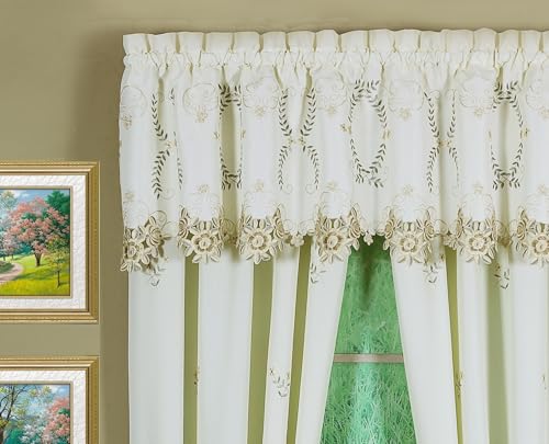 Today's Curtain Verona Reverse Embroidery Tailored Valance, 18", Ecru/Antique, 70" W X 18" L - color: Ecru/Antique, size: 70"W x 18"L (Pack of 1)