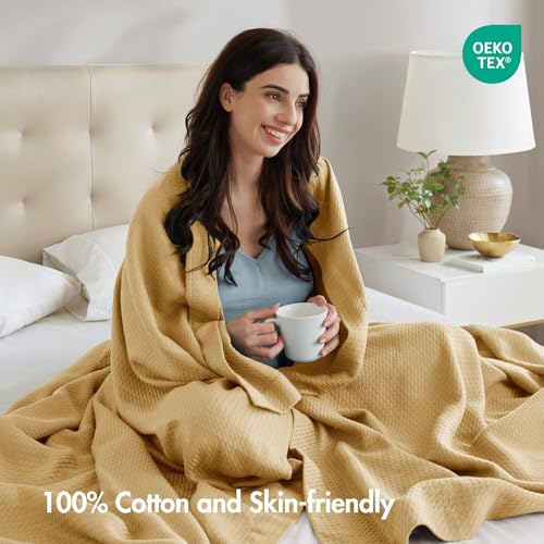 Madison Park 100% Egyptian Cotton Twin Size Bed Blanket for Summer Mustard - color: Mustard, size: Twin