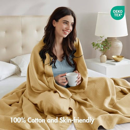 Madison Park 100% Egyptian Cotton Twin Size Bed Blanket for Summer Mustard - color: Mustard, size: Twin