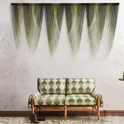 Macrame Wall Hanging Dip-Dyed Green Fiber Art Boho Wall Decor 57" W*41" L - color: Green