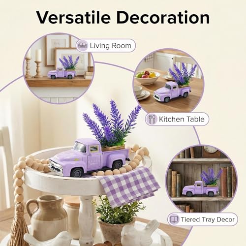 Purple Spring Truck Decor with Lavender Flowers, 5.7 Inch Metal Farm Pickup - color: Purple