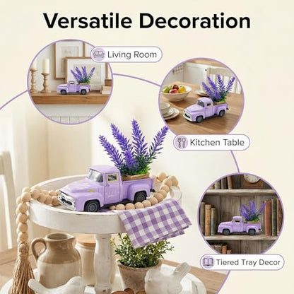 Purple Spring Truck Decor with Lavender Flowers, 5.7 Inch Metal Farm Pickup - color: Purple