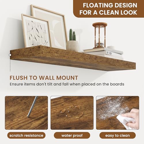 Floating Shelves for Wall, Wall Mounted Wood Shelves, Brown, Set of 2, 30in - color: Rustic Brown, size: 30"W x 6.5"D , 2 Pack
