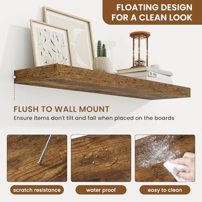 Floating Shelves for Wall, Wall Mounted Wood Shelves, Brown, Set of 2, 30in - color: Rustic Brown, size: 30"W x 6.5"D , 2 Pack