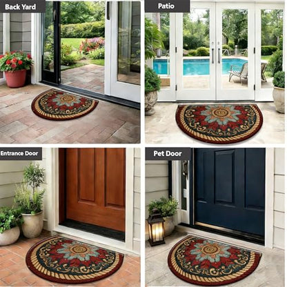 Half Round Door Mat 24"x36", Non-Slip Indoor Entryway Rug, Washable - color: Multicolor-4